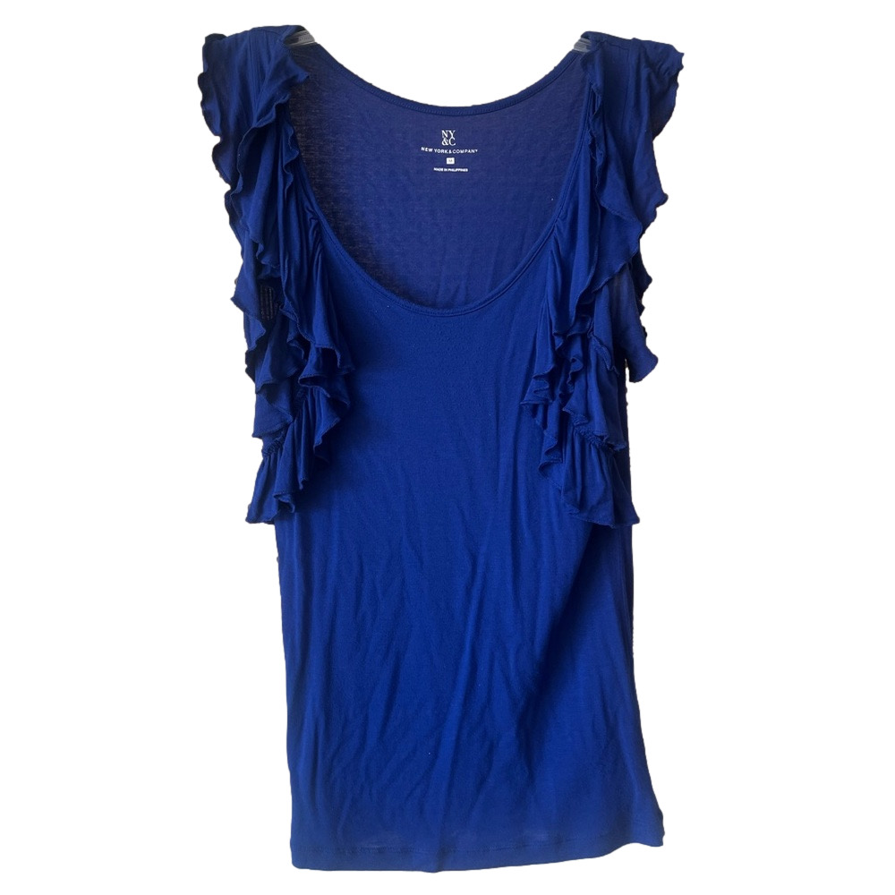 new york and company Blue Ruffled Sleeveless Top y2k